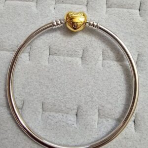 Brazalete Liso con Corazon Dorado Plata de ley 9.25